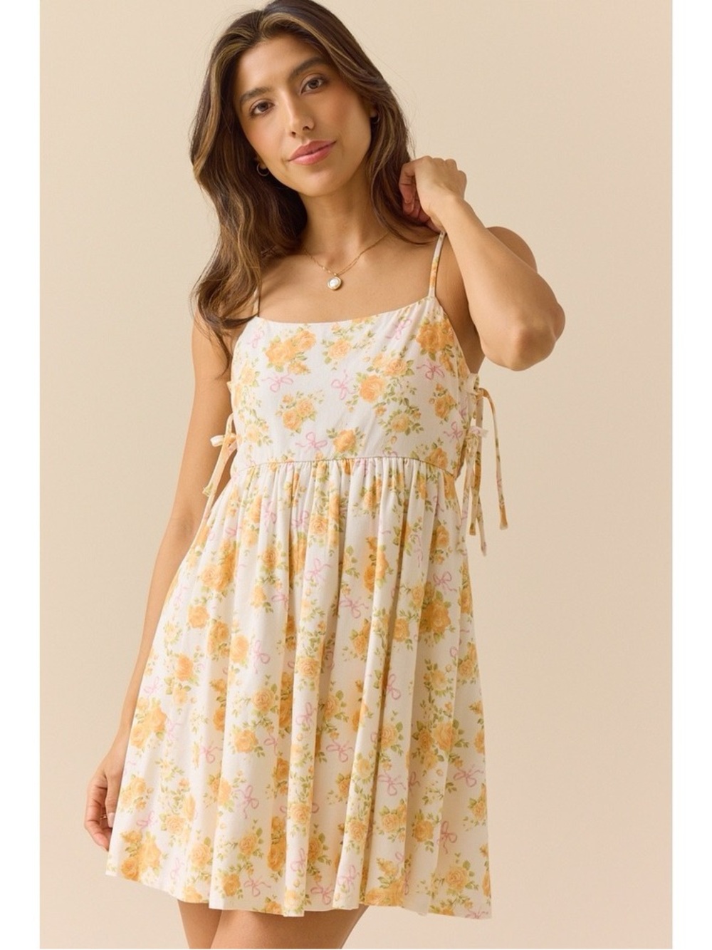Altar'd State linen Floral Rose Bow Mini Dress Ivory‎ yellow Size large